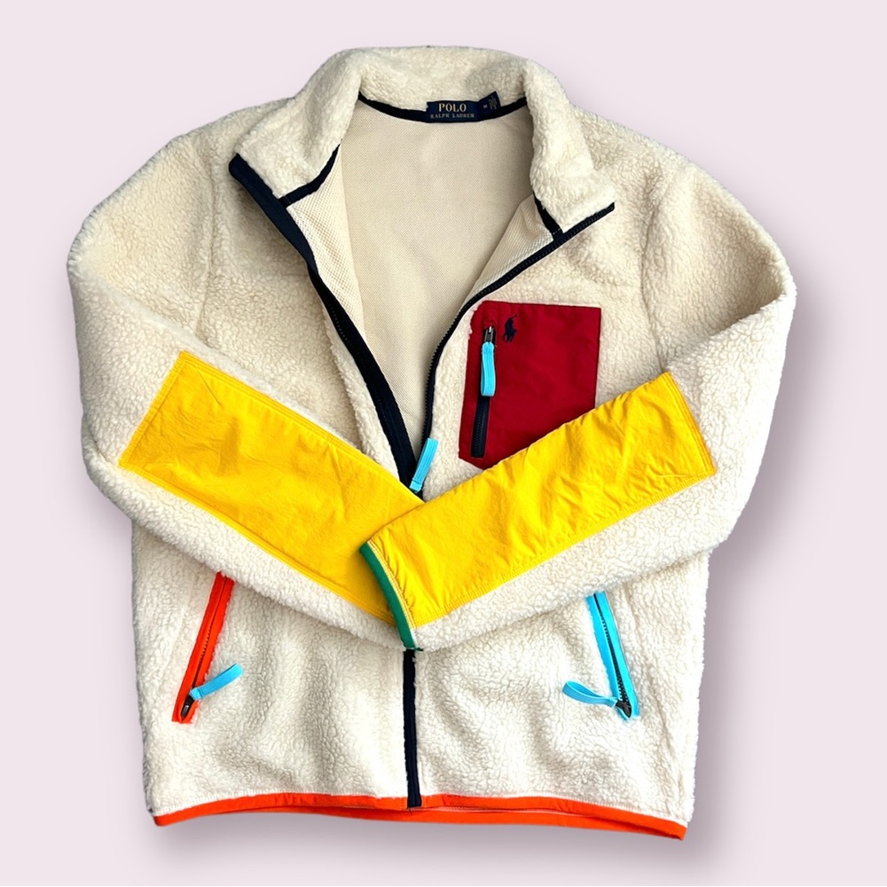 Polo Ralph Lauren Player Logo Color Block Sherpa Full Zip Jacket NWOT